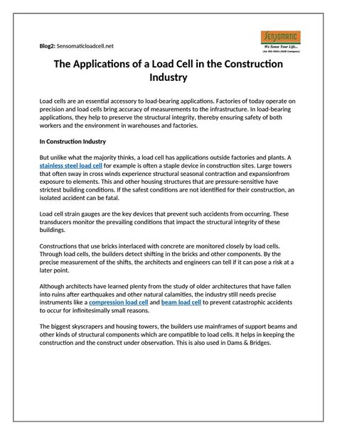 The Applications of a Load Cell in the Construction Industry by SensoTech - Issuu