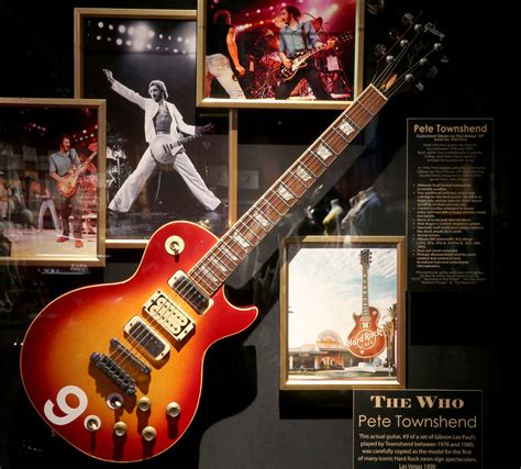 The Who’s Pete Townshend’s guitar used as the model for the Hard Rock neon sign at a new rock m ...