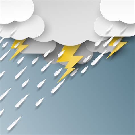 Premium Vector | Rain,cloud and lighting paper art style.