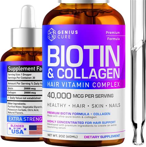 Amazon.com: Genius Biotin & Collagen Hair Growth Support Drops - Hair Supplement - Healthy Skin ...