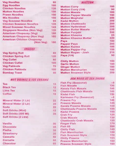 Sea Shore Menu, Menu for Sea Shore, George Town, Chennai - Zomato