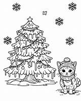 Christmas Cat Coloring Pages Page sketch template