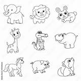 Animal Set Cartoon coloring Page Illustration vector For Kids  sketch template