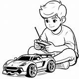 Boy Playing Remote Control Toy Race Car 🧒🏎️ Coloring Page sketch template
