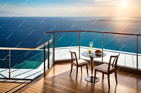 Premium Photo | A balcony on a cruise ship with a table and chairs on ...