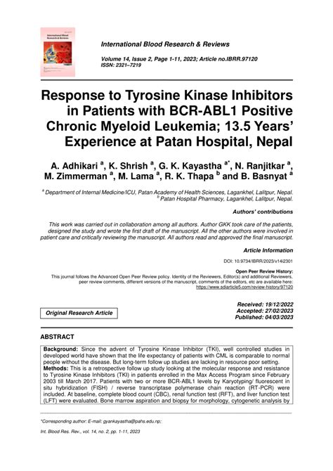 (PDF) Response to Tyrosine Kinase Inhibitors in Patients with BCR-ABL1 ...