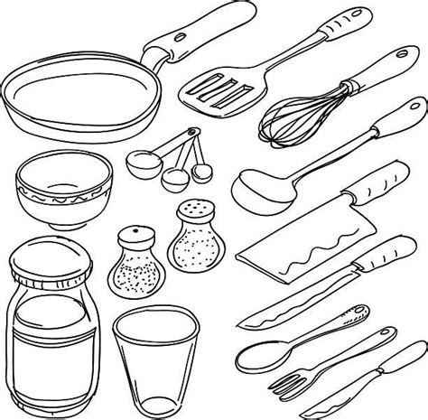 Kitchen utencils in sketch style, black and white | Pegatinas bonitas, Elementos decorativos ...