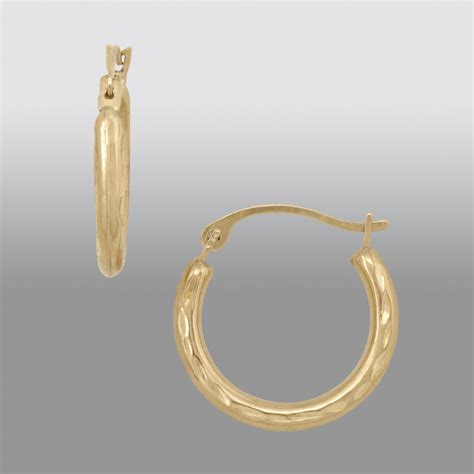 14K Gold Diamond Cut Hoop Earrings
