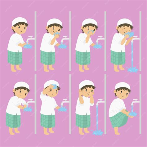 Premium Vector | Ablution, wudhu steps for children vector collection