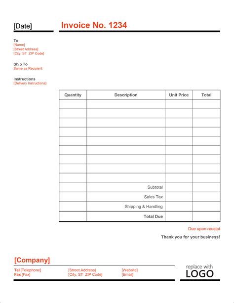 Microsoft Office Word Invoice Template