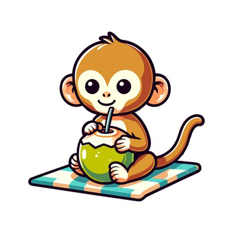 cute monkey drinking coconut icon character 45553452 PNG