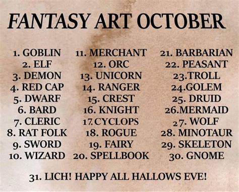 Fantasy Art October | Creative drawing prompts, Art journal challenge, Art prompts