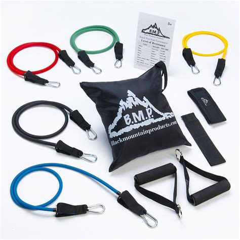 Rubber Stretch Fitness Training Tube Band Set Comes with Leg Straps and Exercise Chart 3 Bands ...