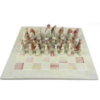 Soapstone Animal Chess Set - Hand carved in Kenya - 15" - Aina MojaAina ...