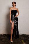 Buy Black Microsuit Embroidery Straight Strapless Side Slit Gown For ...