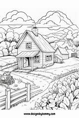 Country Farm Coloring Pages For Adults  ColorfulFam Free & Premium sketch template