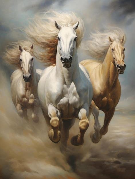 Premium Photo | A painting of three horses with the number 3 on the back