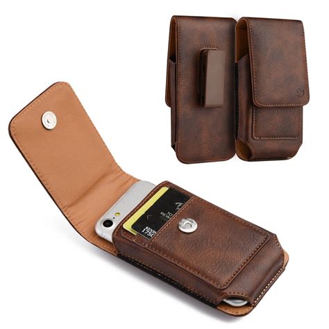 Brown Leather Belt Clip Holster Case w/ 2 Credit Cards Slot for Motorola Moto G8 Power, Moto G ...