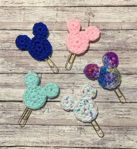 Crochet Mouse Planner Clip Disney Inspired Bookmark Stationary Embellishment Mickey Bookmarker ...