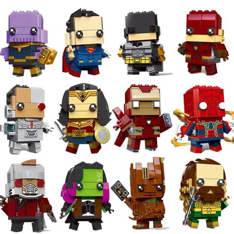 New Brickheadz Figures Super Hero DC Justice League Brick Heads Iron Man Spider Man Building ...