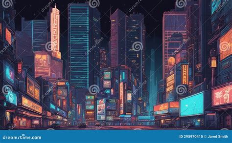 City Skyline at Night Anime Cyberpunk Cityscape at Night Stock Illustration - Illustration of ...