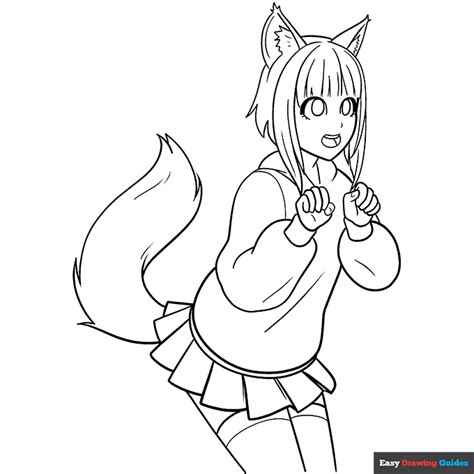 Anime Wolf Girl Coloring Page | Easy Drawing Guides