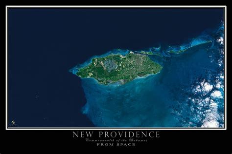 The New Providence Island Bahamas Satellite Map | Satellite maps, New ...