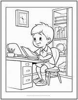 Boy Doing Homework Coloring Page  Print It Free sketch template
