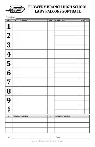 Custom High School Softball Lineup Cards | lineupCARDS.com