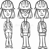 Whiteboard Drawing  Three Cartoon Women Workers With Hardhats Stock sketch template