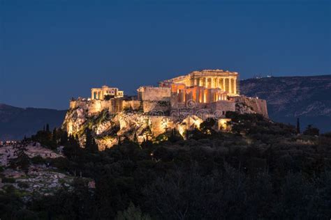 Night View of Parthenon Temple on the Acropolis of Athens,Greece Stock Photo - Image of landmark ...