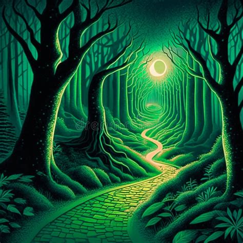 Illustration of a Forest with a Path Leading To a Full Moon Generative AI Stock Illustration ...