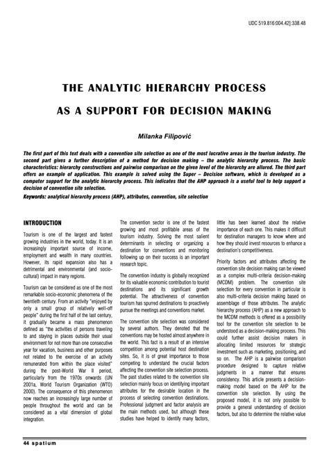 (PDF) The analytic hierarchy process as a support for decision making