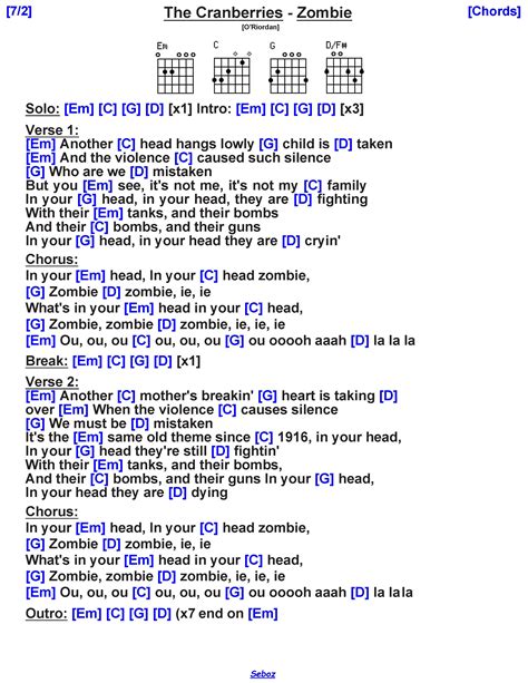 The Cranberries - Zombie | Guitar chords and lyrics, Guitar lessons songs, Learn guitar songs