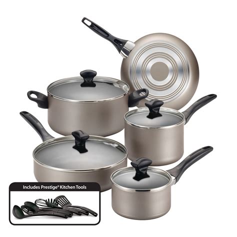 Farberware Dishwasher Safe Nonstick 15-Piece Cookware Set, Champagne ...