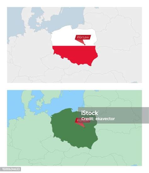 Poland Map With Pin Of Country Capital Two Types Of Poland Map With ...