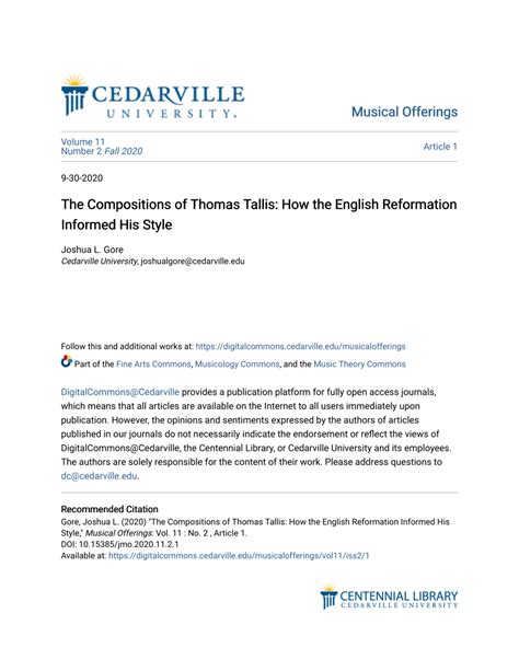 (PDF) The Compositions of Thomas Tallis: How the English Reformation Informed His Style