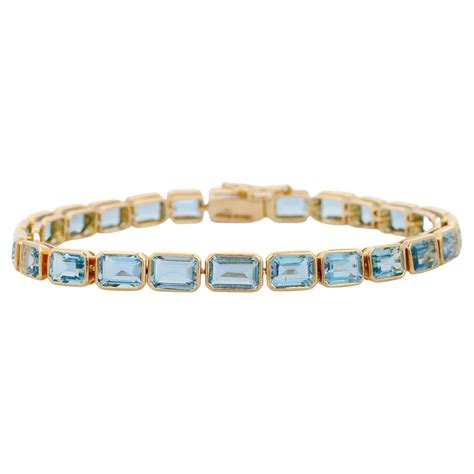 12.4 Carat Aquamarine Tennis Bracelet in 18K Yellow Gold For Sale at 1stDibs | aquamarine tennis ...