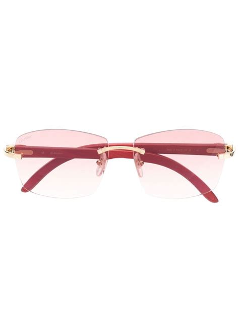 Cartier Rimless Rectangle-frame Sunglasses In Rot | ModeSens