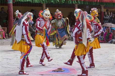 Tibetan Buddhist Lamas in the Mystical Masks Perform a Ritual Tsam ...