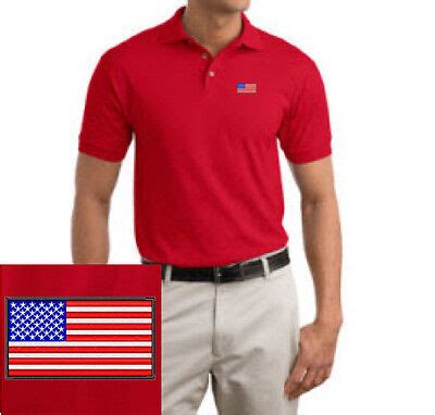 USA Flag EMBROIDERED Red Polo Shirt "American Flag" | eBay