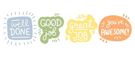 Job and great job stickers. School reward, encouragement stamp. Student icon. Vector ...