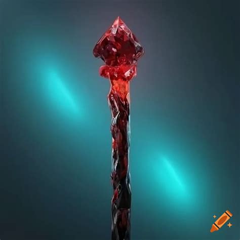 Image of a black marble staff with a crimson red crystal
