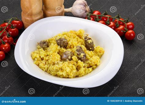 Rice with Chicken hearts stock photo. Image of gourmet - 184230918