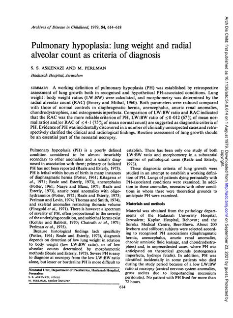 Pulmonary Hypoplasia: Lung Weight and Radial Alveolar Count As Criteria of Diagnosis - DocsLib