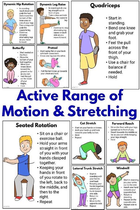 Active and Dynamic Range of Motion and Stretching Cards and Printables - Pink Oatmeal Shop ...