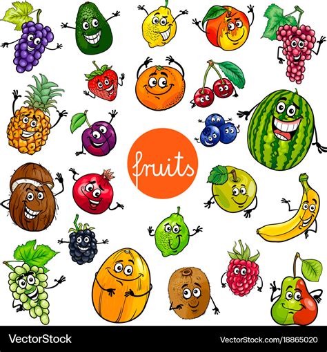 Cartoon fruits characters collection Royalty Free Vector