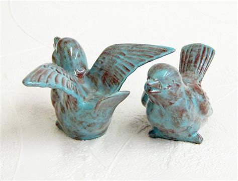 Ceramic Love Bird Figurines Wedding Cake Toppers Handmade Ceramic Keepsakes In Rustic Pottery ...