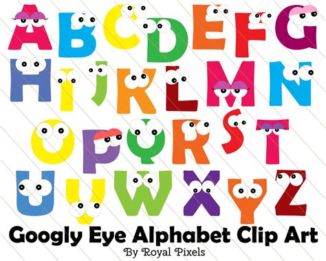 Googly Eye Alphabet UPPERCASE Clip Art 26 Letters