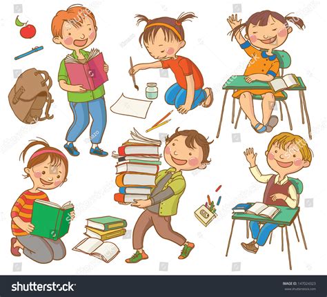 Cute School Children. School Activities. Back To School Isolated Objects On White Background ...